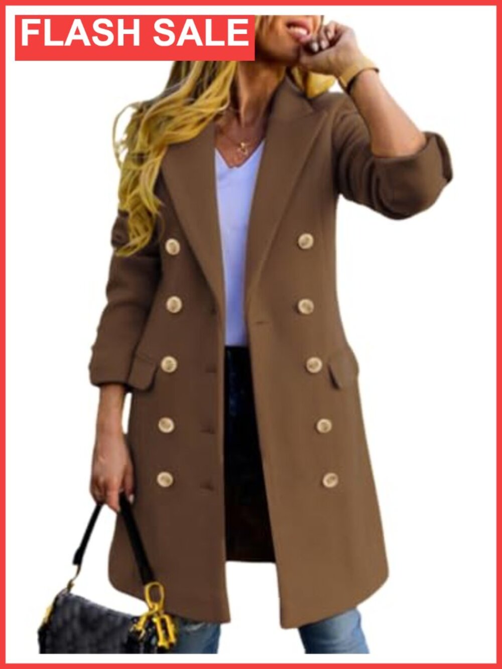 Womens Wool Blend Double Breasted Midi Peacoat Trench Coat